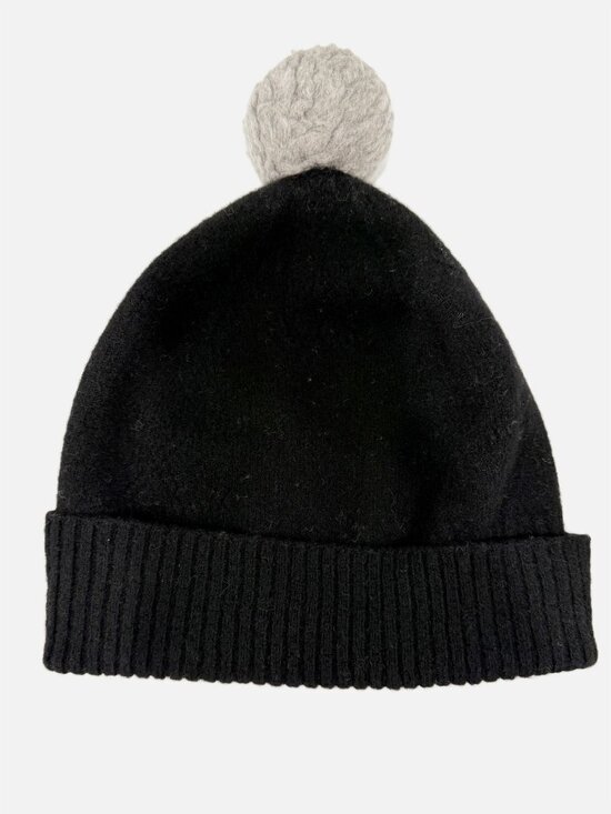 LOUIS VUITTON Knit Beanie Hat Monogram Black Wool w/ Grey Pom-Pom M75538 main image 2
